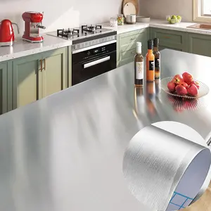 热销冰箱用银金属不锈钢接触墙纸聚氯乙烯自粘装饰乙烯基薄膜