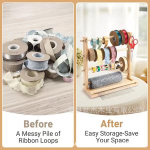 Wooden Ribbon <b>Storage</b> Rack 3 Tier Detachable Desktop Organizer For Workshops Sundries - Product Image 5