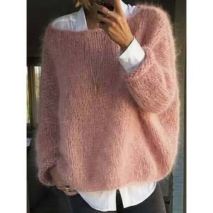 Women's Pink Crew Neck Long Sleeve Knit <b>Pullover</b> <b>Sweater</b> for Autumn - Product Image 5