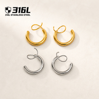 Boucles d'oreilles créoles spirales en acier inoxydable 316L plaqué or 18 carats PVD, bijoux tendance haut de gamme pour femmes, directement de l'usine, marque Kaishee