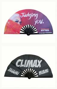 Abanico Plegable UV Glow Rave para Mujer, Grande, de Bambú de 33cm, Estilo Chino Tallado, Abanico Publicitario de Mano con Bolsa de Terciopelo para Fiestas - Product Image 5