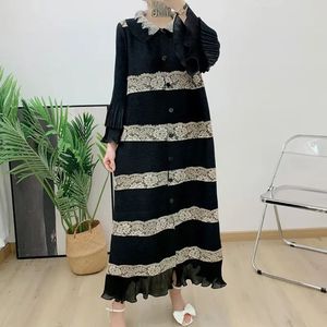 Robes longues plissées élégantes pour femmes, à simple boutonnage, de haute qualité, coupe ample, col rabattu, style décontracté - Product Image 3