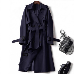 Manteau long trench-coat pour femme, kaki, coupe ample, ceinturé, longueur genou, printemps automne, style décontracté européen américain - Product Image 3