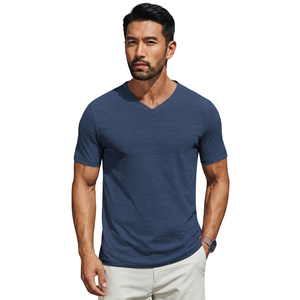 Camiseta de Cuello en V para Hombre, Calidad Premium, Manga Corta, Informal, Transpirable, Tejido de Algodón, Corte Ajustado, Ecológica, Secado Rápido, Moderna - Product Image 1
