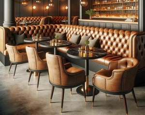 Ensemble Canapés Banquettes et Tables en Cuir pour <span class=keywords><strong>Restaurant</strong></span>, Style Rétro Luxe Léger, pour Bar, Fast-Food et Café - Product Image 3