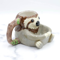 Mug à café en céramique fait main 3D avec motif paresseux et porte-biscuits
