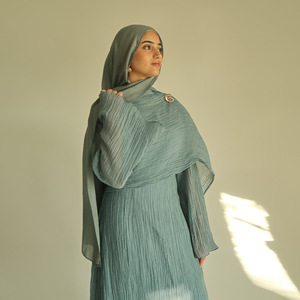 Robe Abaya Modeste en Lin pour Femme, Manches Longues, Couleur Unie, Col Rond, Coupe Ample, Toutes Saisons, Style Moyen-Orient, Usage Quotidien - Product Image 3