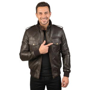 Mens Multi Pocket Leather Jacket Cargo Style Outerwear <b>Vintage</b> Distressed Real Leather <b>Coat</b> Mens Leather Jackets - Product Image 1