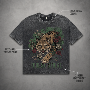 T-shirt surdimensionné personnalisé avec logo, délavage acide, imprimé graphique vintage Lynx Forest Strike, pour fabricant de vêtements de marque - Product Image 6