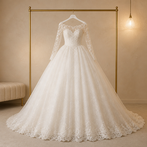 Squisito Abito da <span class=keywords><strong>Sposa</strong></span> <span class=keywords><strong>Bianco</strong></span> con Paillettes Scintillanti, Scollo a Barca, Maniche Lunghe, Stile Ball Gown con Applicazioni in <span class=keywords><strong>Pizzo</strong></span> e Tulle per Spose - Product Image 6