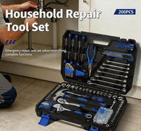 Boîte à outils multifonctionnelle de 200 pièces pour la réparation à domicile avec poignée antidérapante bleue, outils pour une utilisation multi-scènes