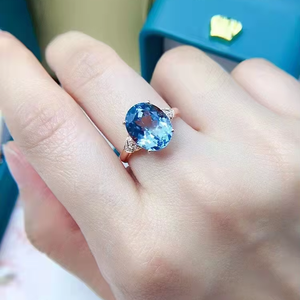 SGARIT Fine Jewelry 5.24g 18k <b>Gold</b> 11.6ct Natural Blue Topaz <b>Set</b> Pendant Ring Wholesale Engagement Wedding Gemstone <b>Jewellery</b> - Product Image 4