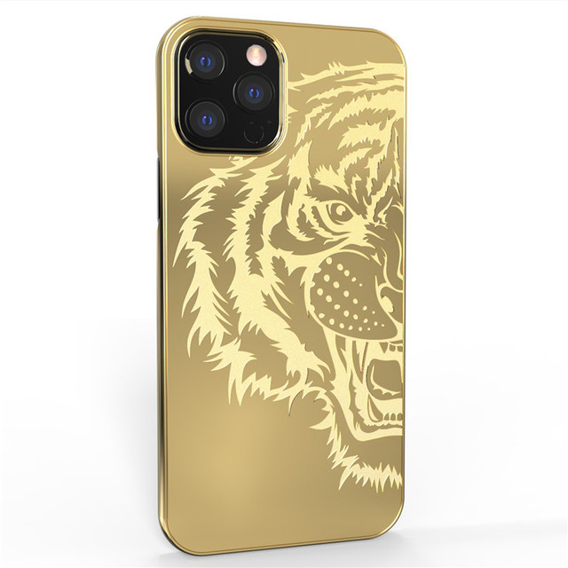 OEM Custom Gold Plated Tiger Head Mobile Cover With Icon Mirror Phone Case for Iphone 14 15 Pro