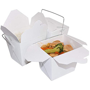 Boîte alimentaire jetable en papier kraft blanc avec poignée, étanche, écologique, pour livraison à emporter, restaurant, préparation <span class=keywords><strong>de</strong></span> repas et nouilles - Product Image 2
