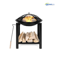 Brasero d'extérieur rond en acier pour bois avec écran anti-étincelles en maille, support à bûches et pique à bois, pour patio et jardin
