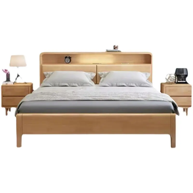 Cama de madera King nórdica para el hogar, muebles de dormitorio de alta calidad, cama de madera Queen, cómoda cama de madera maciza para apartamento en casa