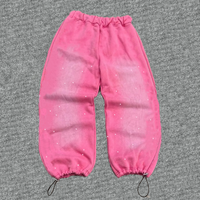 Pantalon de jogging unisexe rose délavé à l'acide avec logo personnalisé, imprimé sérigraphié, taille élastique, style streetwear tendance, décontracté pour homme