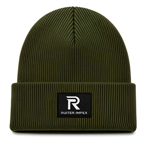 RUITER IMPEX Olive <b>Green</b> <b>Beanie</b> Hat Unisex Adult Casual Winter Cuffed Solid Color Acrylic Knitted 3D Embroidery Street Style - Product Image 1