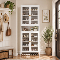 Meuble à chaussures en acier pour clés et accessoires, avec vitrine complète en verre et compartiments ouverts, idéal pour l'entrée - Vente en gros