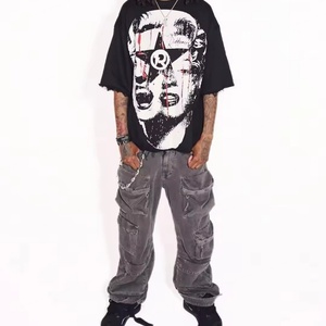 T-shirt vintage oversize 100% coton pour homme, logo personnalisé, style boxy, shorts, impression numérique délavée pour un look décontracté estival - Product Image 3