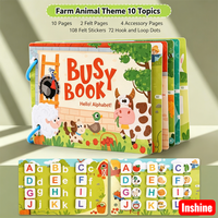 Livre d'activités pour tout-petits sur les animaux de la ferme, livre silencieux d'apprentissage précoce, livre d'activités en feutre sur l'alphabet, jouet éducatif préscolaire Montessori