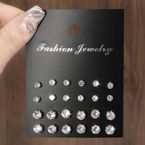 Fashion Jewelry 12 Pairs Stud Earrings <b>Set</b> Round <b>Crystal</b> Zinc Alloy Women's Gift Trendy Costume Jewelry <b>Sets</b> Claw Setting - Product Image 4