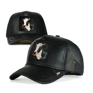 Gorra deportiva con estampado de animales personalizada de 5 paneles, gorra de camionero de malla con ala curva americana para hombre, gorras, tela de poliéster bordada en 3D