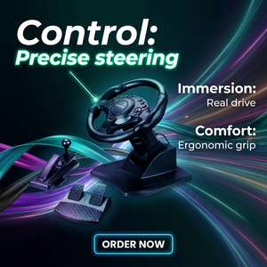 Volante de Carreras Programable con Rotación de 270 Grados, Motor de Vibración, Palanca de Cambios Programable y <span class=keywords><strong>Freno</strong></span> de <span class=keywords><strong>Mano</strong></span> para Videojuegos - Product Image 2
