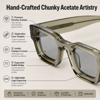 Lunettes de soleil carrées en acétate Y2K, monture épaisse rétro, protection UV400, unisexe, hommes femmes, lunettes de mode, OEM ODM, vente en gros