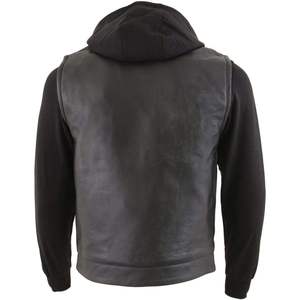 2025 <b>Men's</b> LKM3714 <b>Black</b> Club Style '2 in 1' Zipper Leather Vest with Removable Full Sleeve Hoodie <b>Men's</b> Vests & <b>Waistcoats</b> - Product Image 3