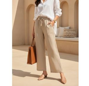 Pantalones de tela de gasa cómodos para hombres y mujeres, ligeros, transpirables, suaves y elegantes, perfectos para viajes de trabajo informales - Product Image 5