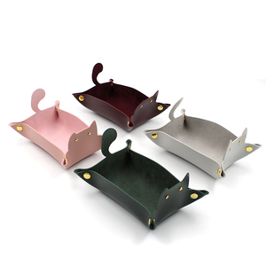 Cute <strong>Cat</strong> Shaped Leather Valet Tray Portable <strong>Cat</strong> Dice Tray Decorative Catchall Tray - Product Image 1
