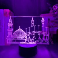 Mosquée musulmane 3D Château islamique Veilleuse RGB Acrylique Ramadan Cadeau Décoration Anniversaire Musulmans Cadeau Lampe de chevet