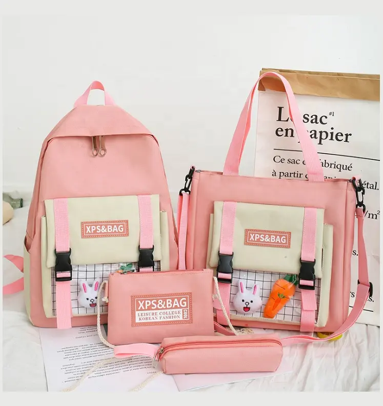3 pcs Wallet Set Cute Travel Waterproof Canvas Backpacks Handbag Purse for Student Girls and Women