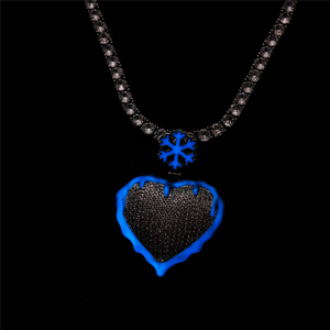 Collana con Ciondolo Cuore Ghiacciato Iced Out, Ciondoli Ghiaccio e Fuoco, Collana per Coppia con Pietre di Zirconia Cubica, Gioielli Hip Hop - Product Image 4