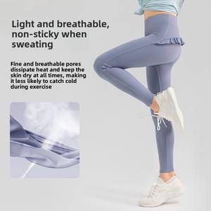 Leggings Deportivos para Niñas, Cintura Elástica, Transpirables, con Ribete <span class=keywords><strong>de</strong></span> Encaje, Cintura Alta, Secado Rápido, Control <span class=keywords><strong>de</strong></span> Abdomen, para <span class=keywords><strong>Yoga</strong></span>, Verano - Product Image 6