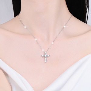 파베 모이사나이트 크로스 목걸이 925 실버 프랑스 빈티지 고품질 베젤 세팅 여성용 - Product Image 4
