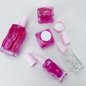 Luxurious Cosmetic Eye Cream Glass Lotion 40ml 50ml 120ml 150ml <b>Pink</b> Clear <b>Bottle</b> with Press Pump Screen Printing - Product Image 6