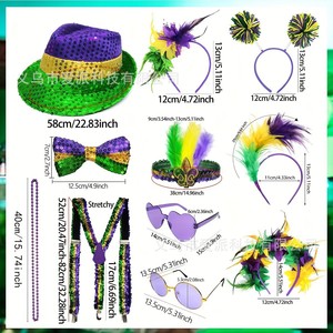 Conjunto de Diadema con Cuentas, Lentejuelas y Plumas para Carnaval de Mardi Gras, Accesorios de Disfraces Unisex para Fiestas - Product Image 2