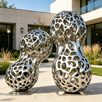 Sculpture sphérique découpée au laser en acier inoxydable 304, boule lumineuse LED creuse, art lumineux de jardin extérieur