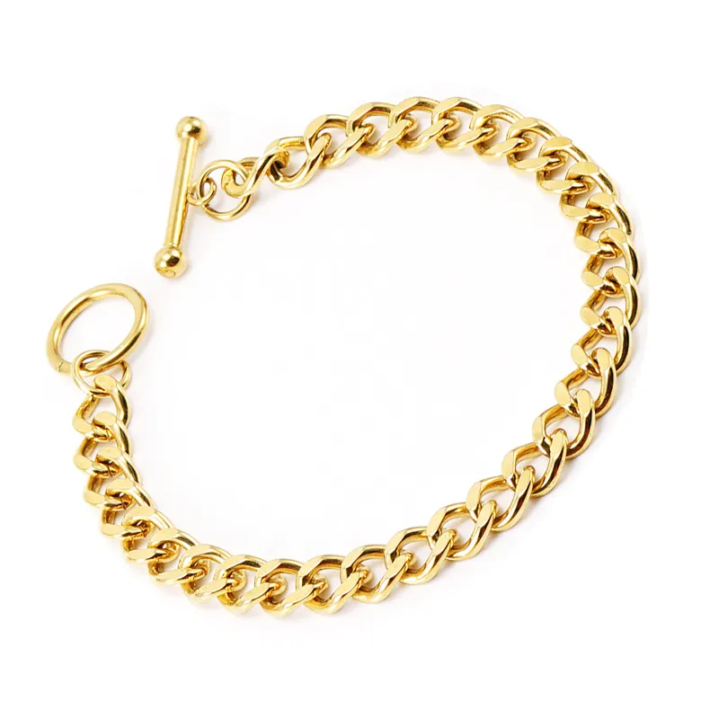 Giá Rẻ Đồ Trang Sức Cao Đánh Bóng Vàng Mạ 10Mm Thép Không Gỉ OT Clasp Mens Vòng Đeo Tay Vàng 18K