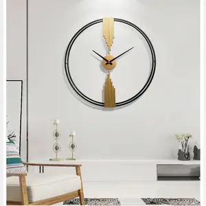 Custom Modern Art Large Wall Clock Metal Frames Stylish Non Ticking Wall Mounted Iron Clock For Living Room