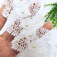 Renda Bunga 3D Putih yang Dapat Larut dalam Air dengan Hiasan Mutiara untuk Gaun Pengantin, Kerudung Pengantin, Bordir Tepi Renda, Pita