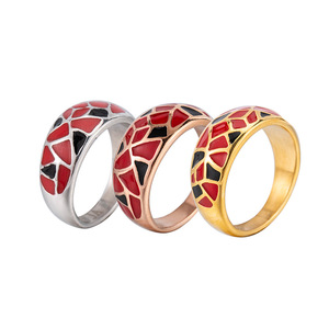 แหวนเคลือบเรขาคณิตเหล็กไทเทเนียมเครื่องประดับแฟชั่นสำหรับทุกเพศของขวัญสีแดงสีดำรูปแบบ XYR0035 - Product Image 5