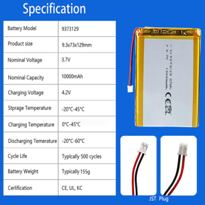 전원 은행 126090 1260110 9373129 9373129 충전식 LiPo 배터리 3.7V 10000mAh 고용량 리튬 폴리머 배터리 - Product Image 4