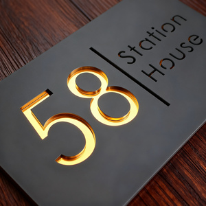 Señal inteligente personalizada de 20xm * 30cm, corte láser, espejo de cobre gris oscuro mate, señal de casa flotante, placa de números de puerta - Product Image 2