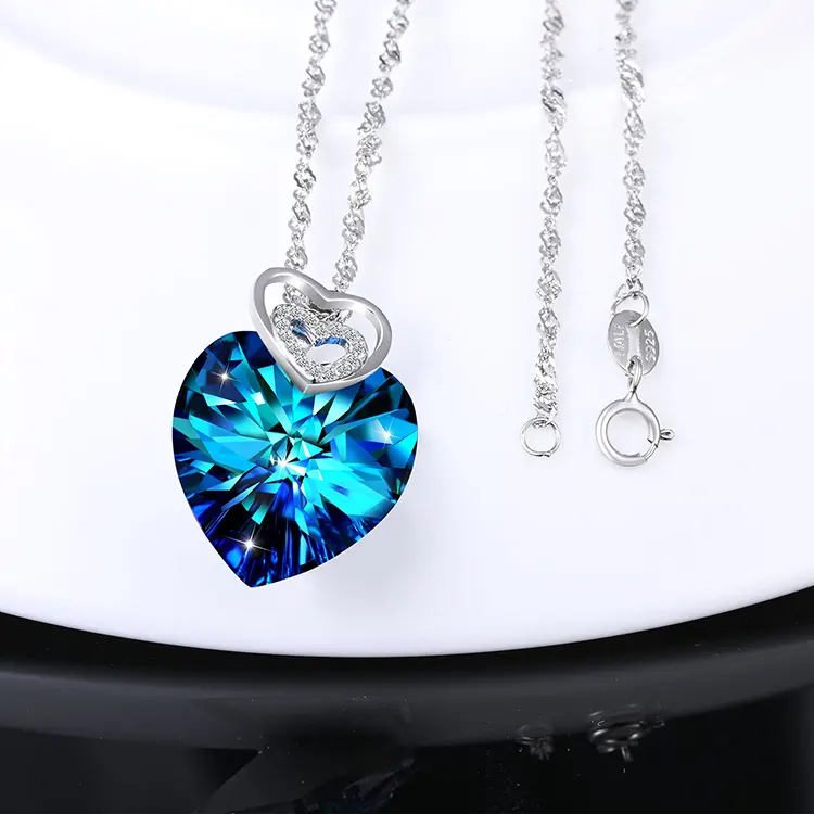 Wholesale Jewelry Gift For Mother Daughter Necklace Sterling Silver 925 Heart Crystal Pendant Necklace For Women