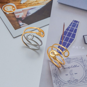 Geometric Paperclip <b>Ring</b> 18K Gold Stainless Steel Adjustable Openwork Design Unisex Fashion Jewelry Gift - Product Image 3