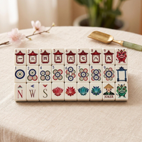Jeu de Mahjong américain Danse du Lion Chinois, 3 couches, tuiles en acrylique vert beige, motif personnalisé Lotus Bambou, cadeau de jeu