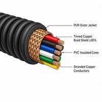 Cable Espiral Industrial de Cobre Desnudo al por Mayor, 26 Hilos, 5m~6m de Longitud Extensible, Aislamiento de PE, Clasificación IP67, Bajo Voltaje, DERUL